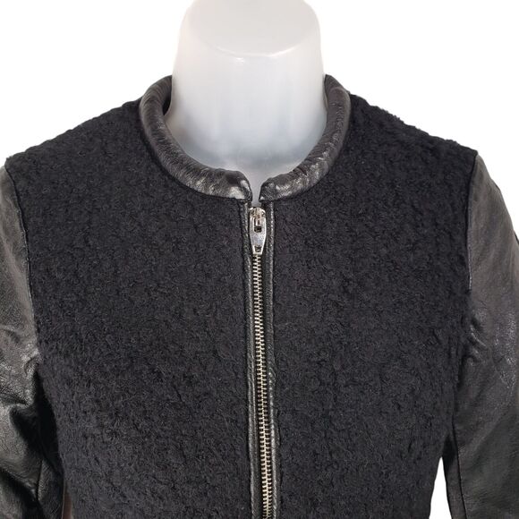 H&M sz 2 Womens Moto Jacket 2Wool Faux Leather Black Full Zip Up Zip Pockets - Picture 11 of 12